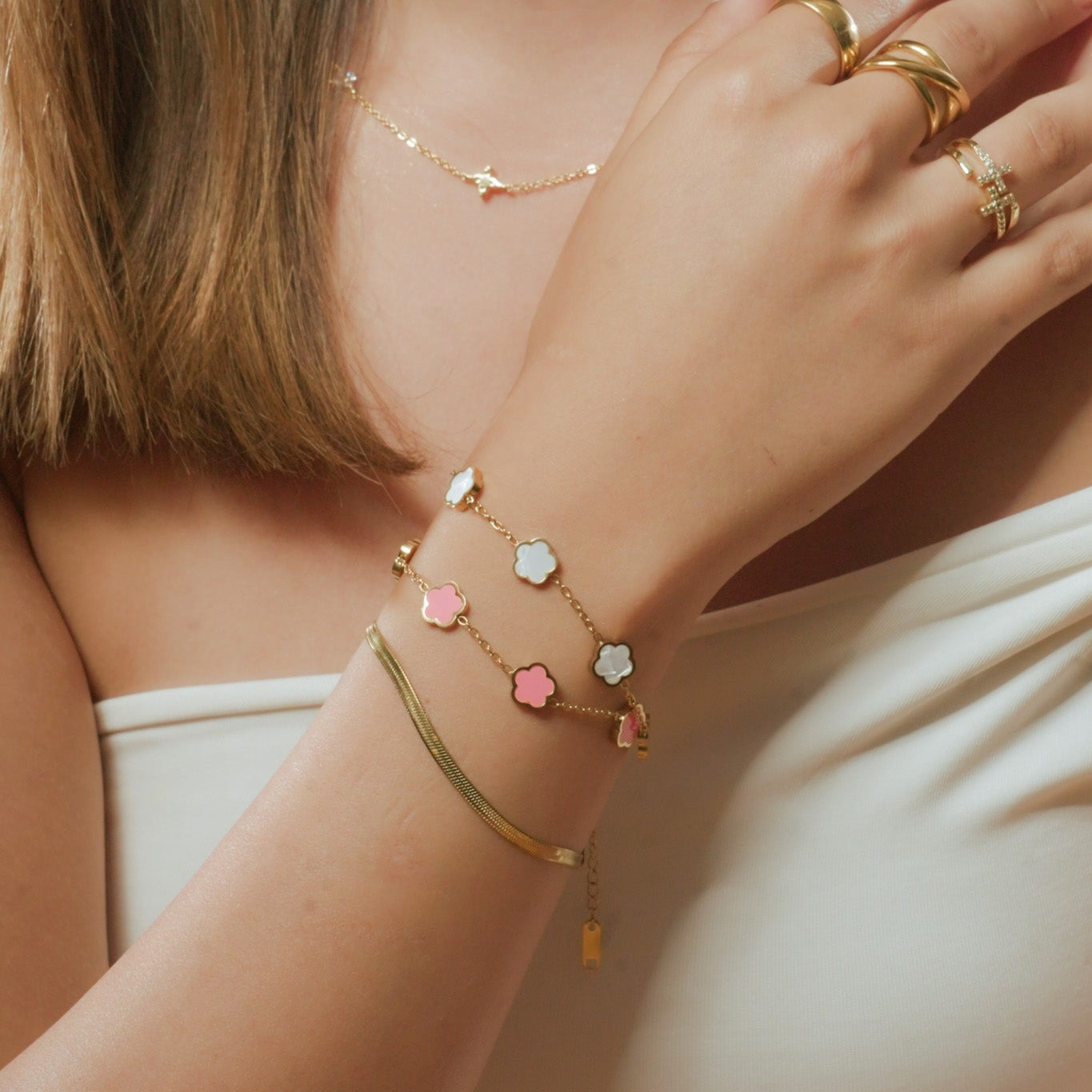Cloverleaf Armband Weiss